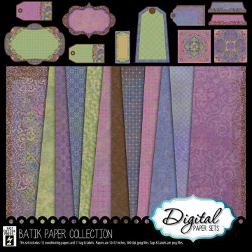 Batik 12 Digital Papers + Cutouts