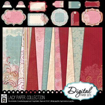 Lacy 12 Digital Papers + Cutouts