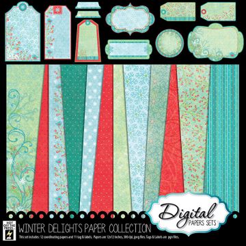 Winter Delights 12 Digital Papers + Cutouts