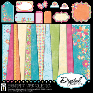 Serendipity 12 Digital Papers + Cutouts