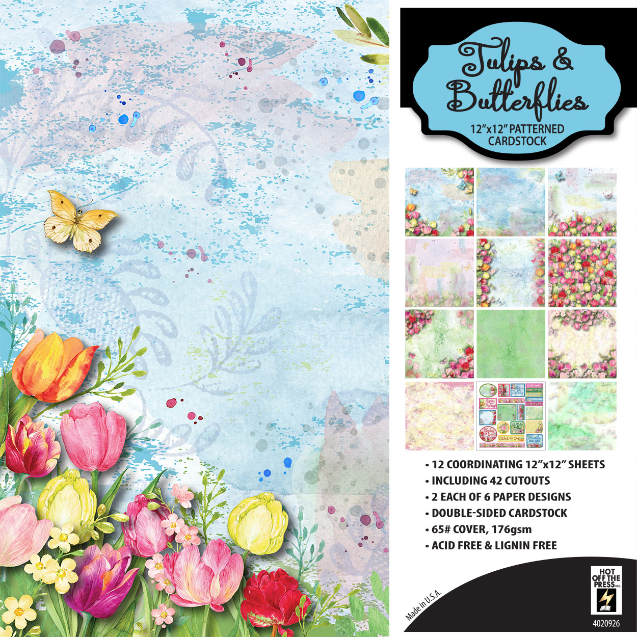 Tulips & Butterflies 12x12 Patterned Cardstock