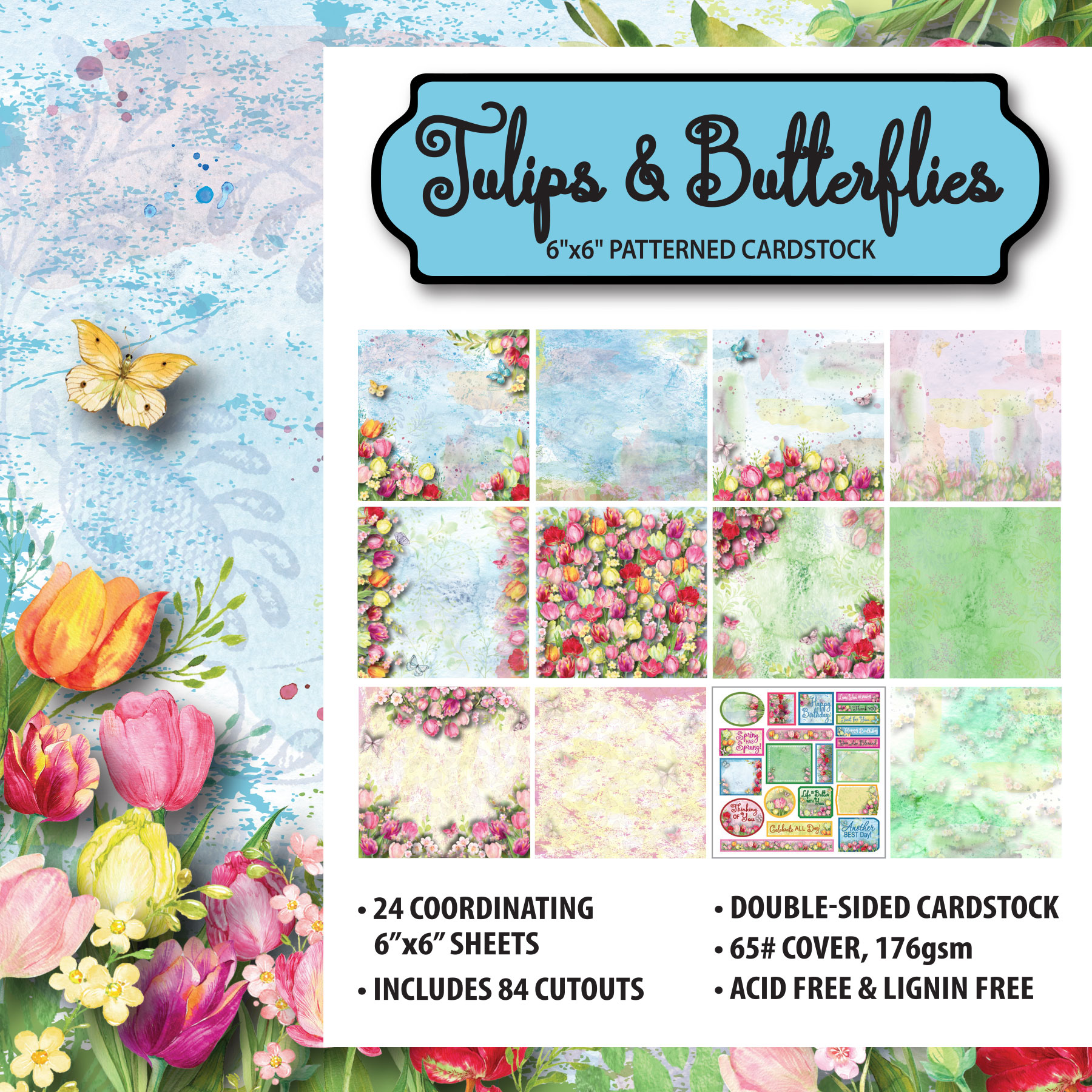 Tulips & Butterflies 6x6 Patterned Cardstock