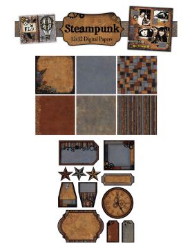 Steampunk Digital 6 Papers + Cutouts