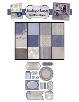 Download - Indigo Lace 12x12 Digital Papers, 12 sheets