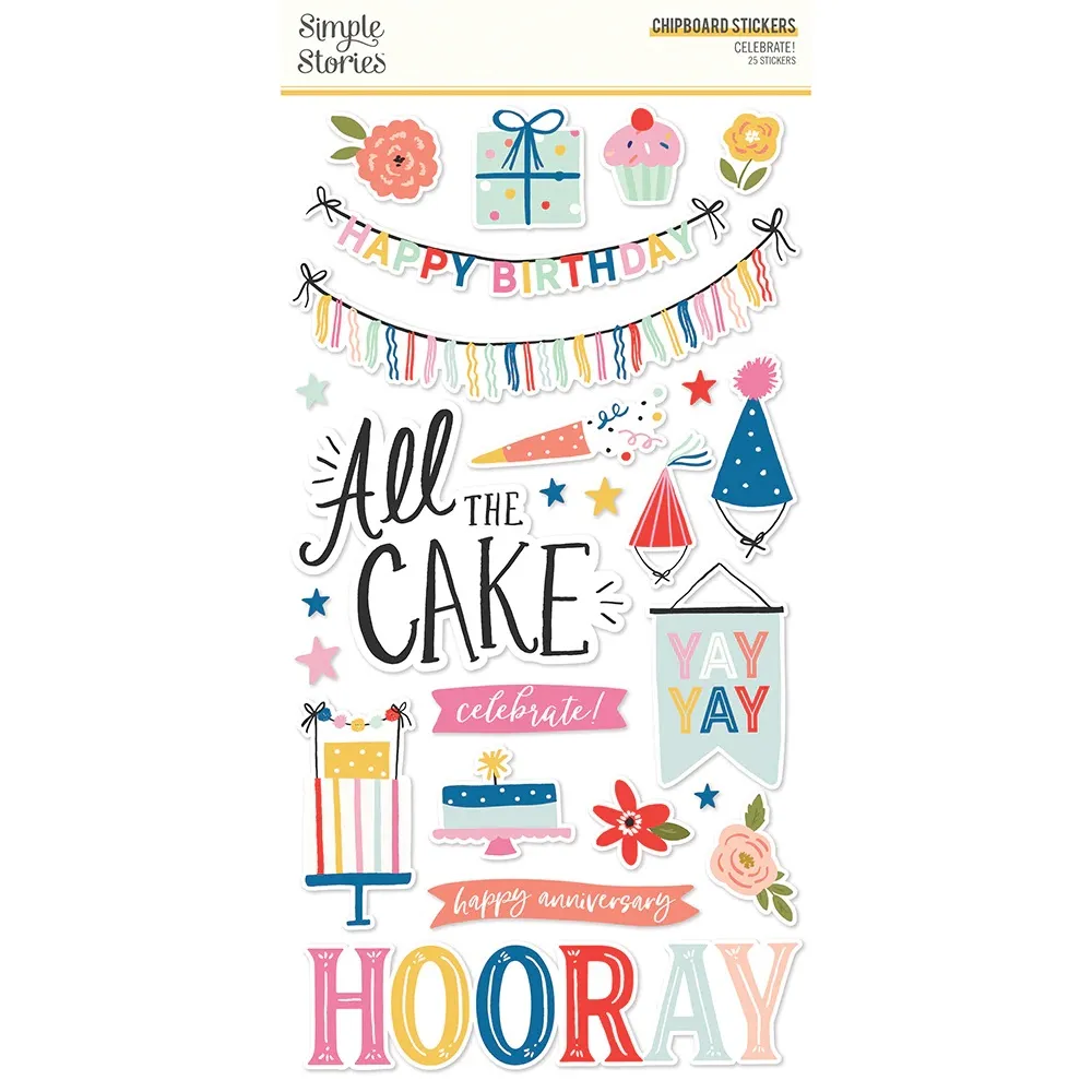 Celebrate Chipboard, 25 stickers