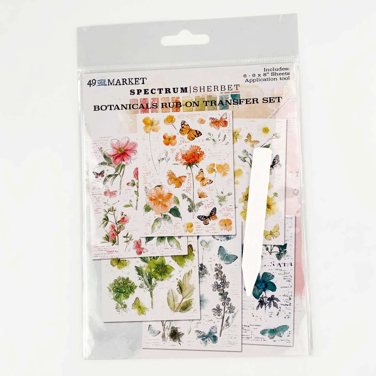 Botanical 6x8 Rub-on Transfer Set, Spectrum Sherbet