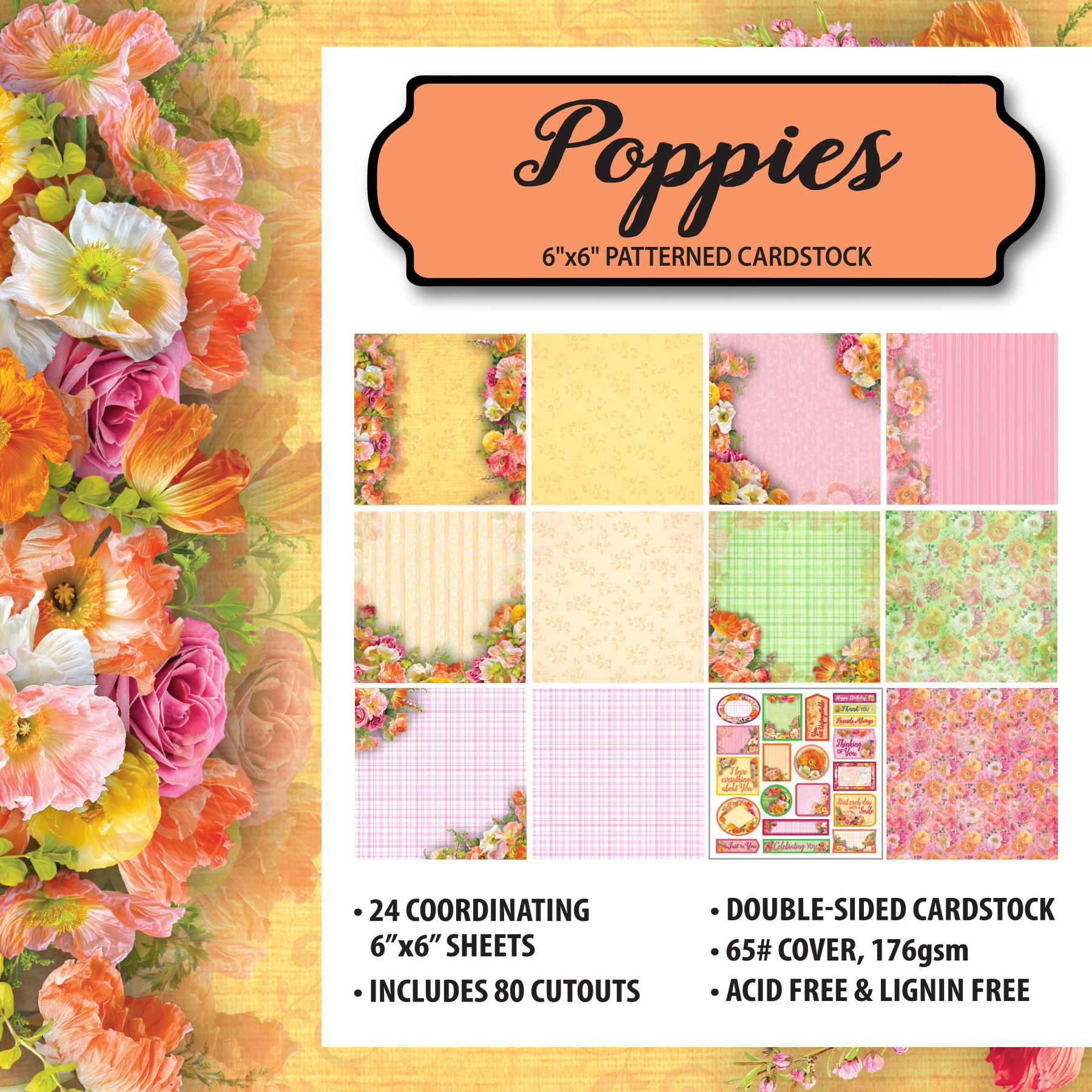 Poppies 6x6 Patterned Cardstock