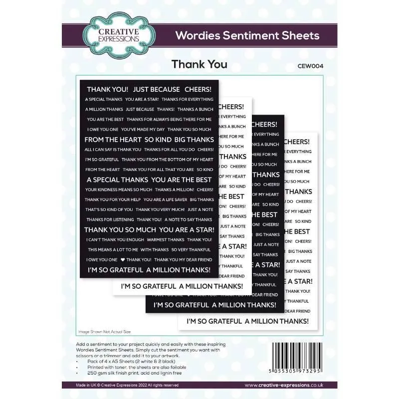 Thank You Wordies Sentiment Sheets, Pk. 4, 6x8