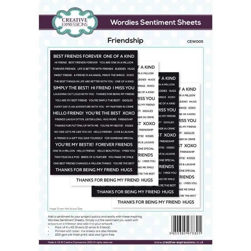 Friendship Wordies Sentiment Sheets, Pk 4, 6x8
