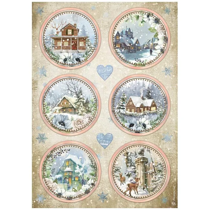 Romantic Cozy winter blue rounds rice paper