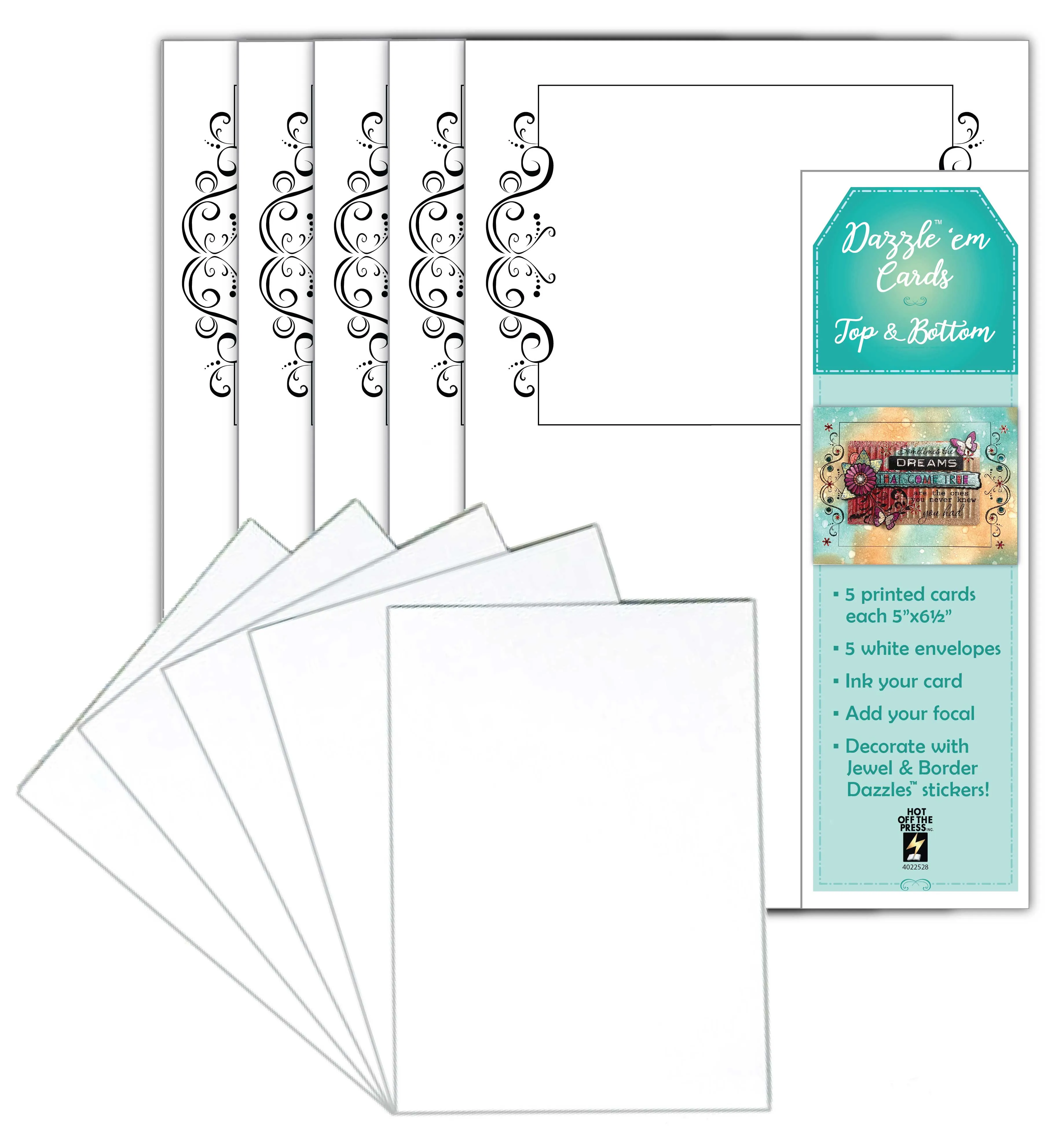 Dazzle 'em Cards--Top & Bottom, 5 cards & envelopes