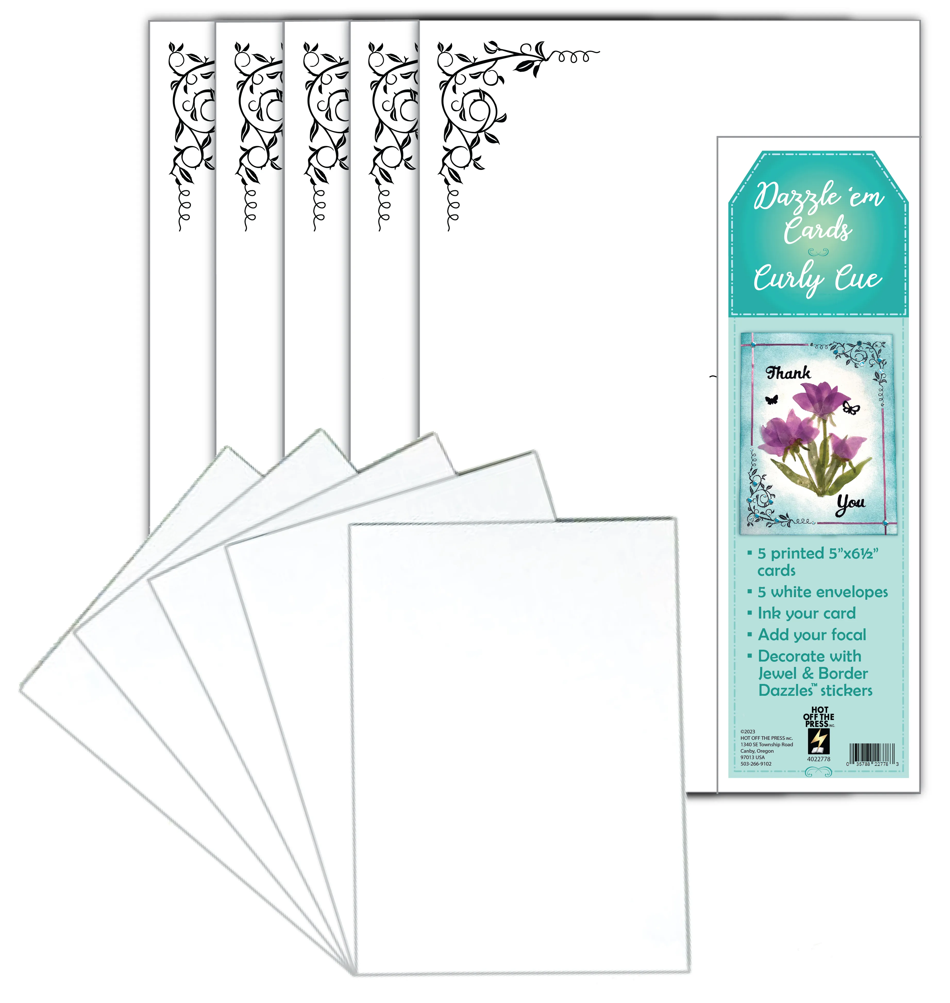 Dazzle 'em Cards--Curly Cue, 5 cards & envelopes