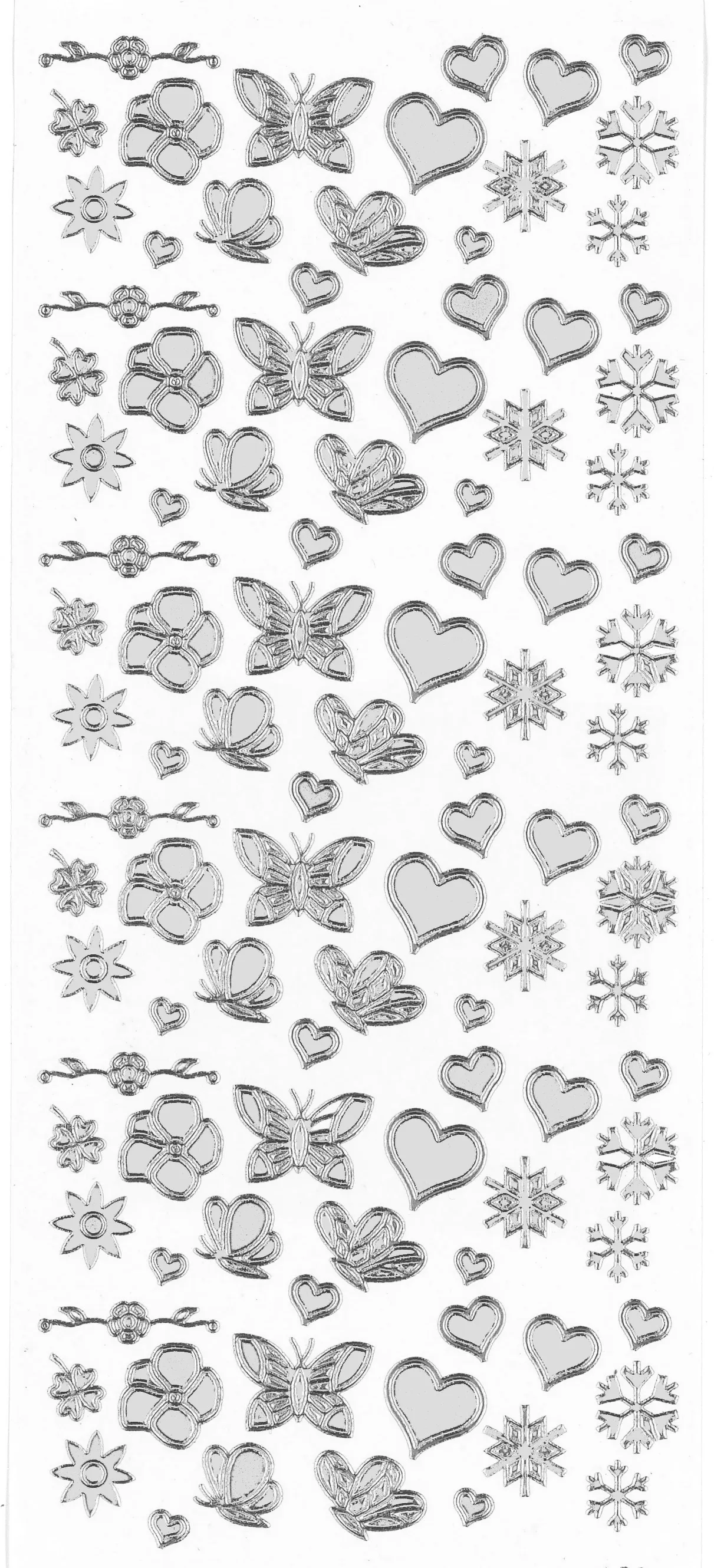 Hearts, Butterflies & Bees Peel Offs, silver