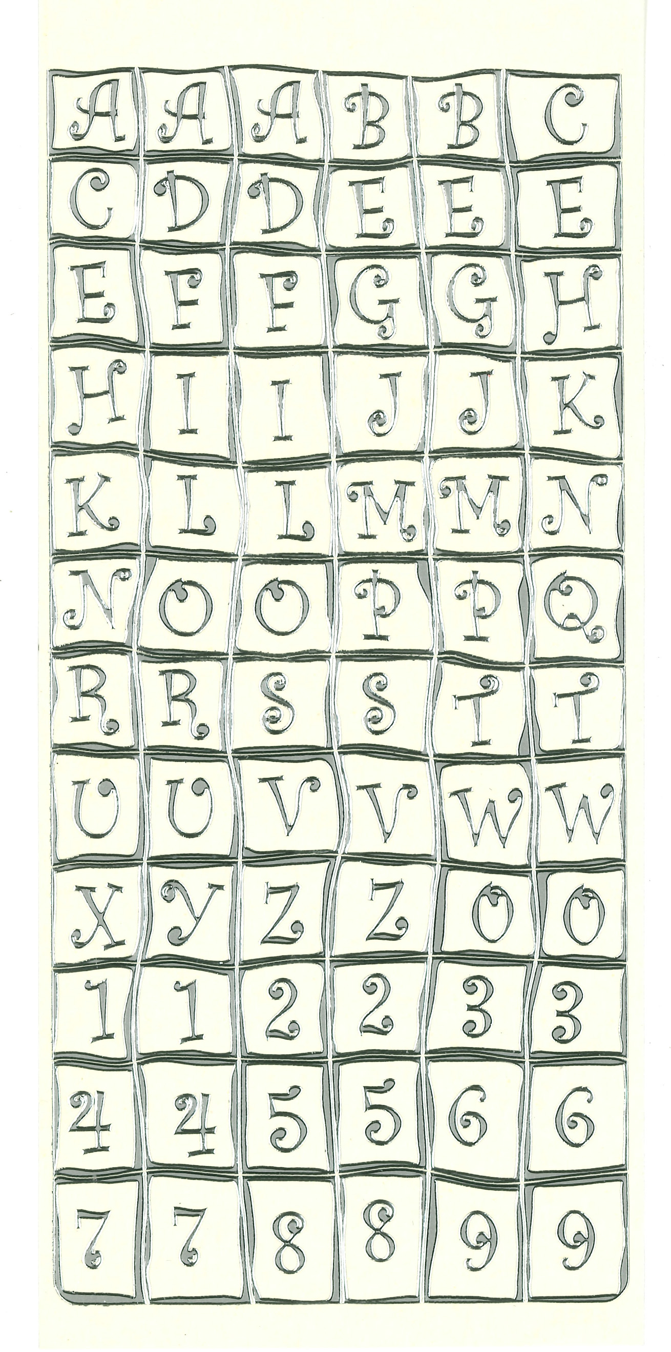Alphabet and Numbers, silver Peel Offs