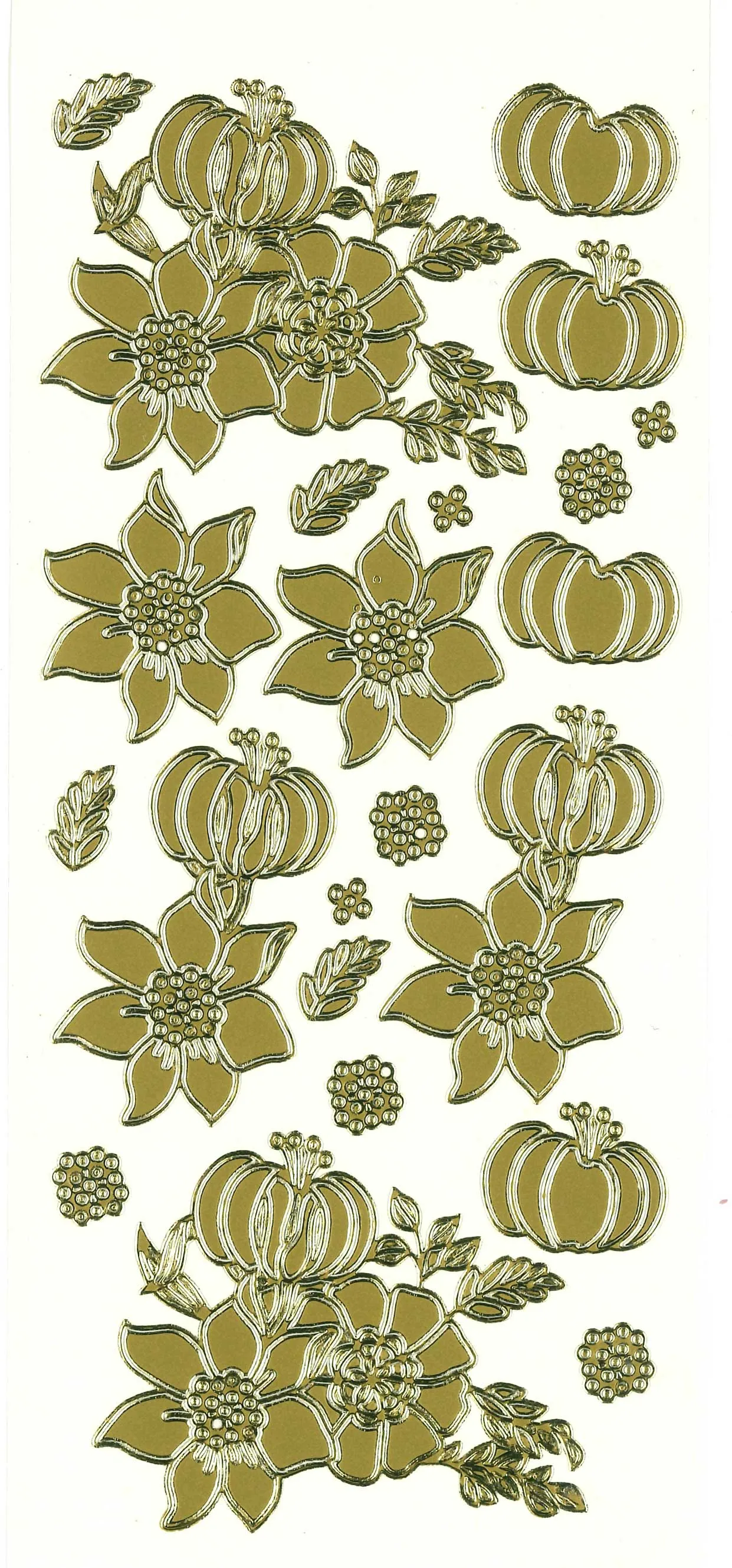 Pumpkin With Flowers Gold Peel Off Stickers
