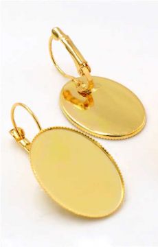 Oval French Lever Back Earrings, Gold 13x18mm