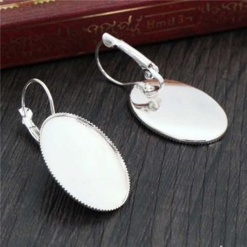 Oval French Lever Back Earrings, Silver 13x18mm