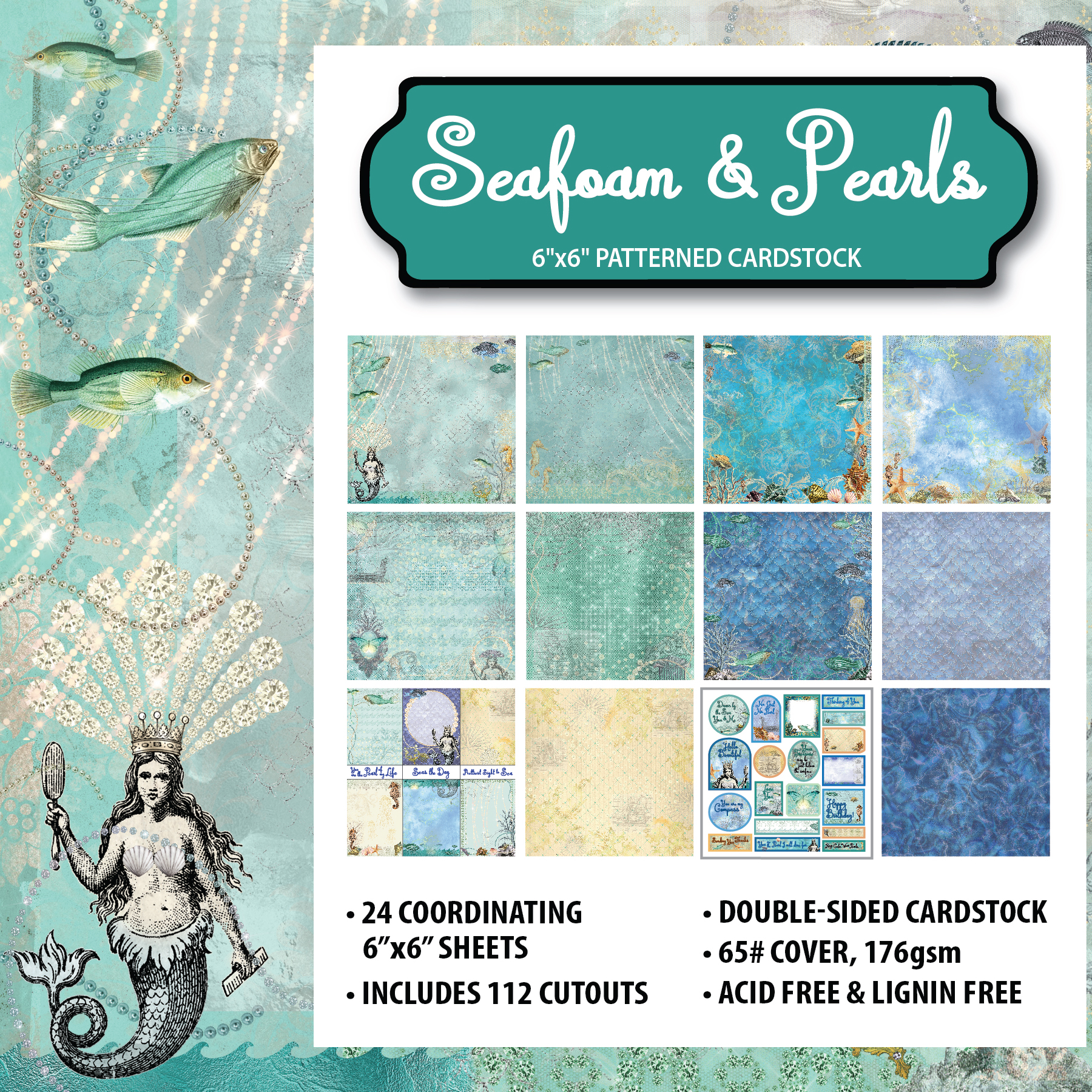 Seafoam & Pearls 6x6 Patterned Cardstock