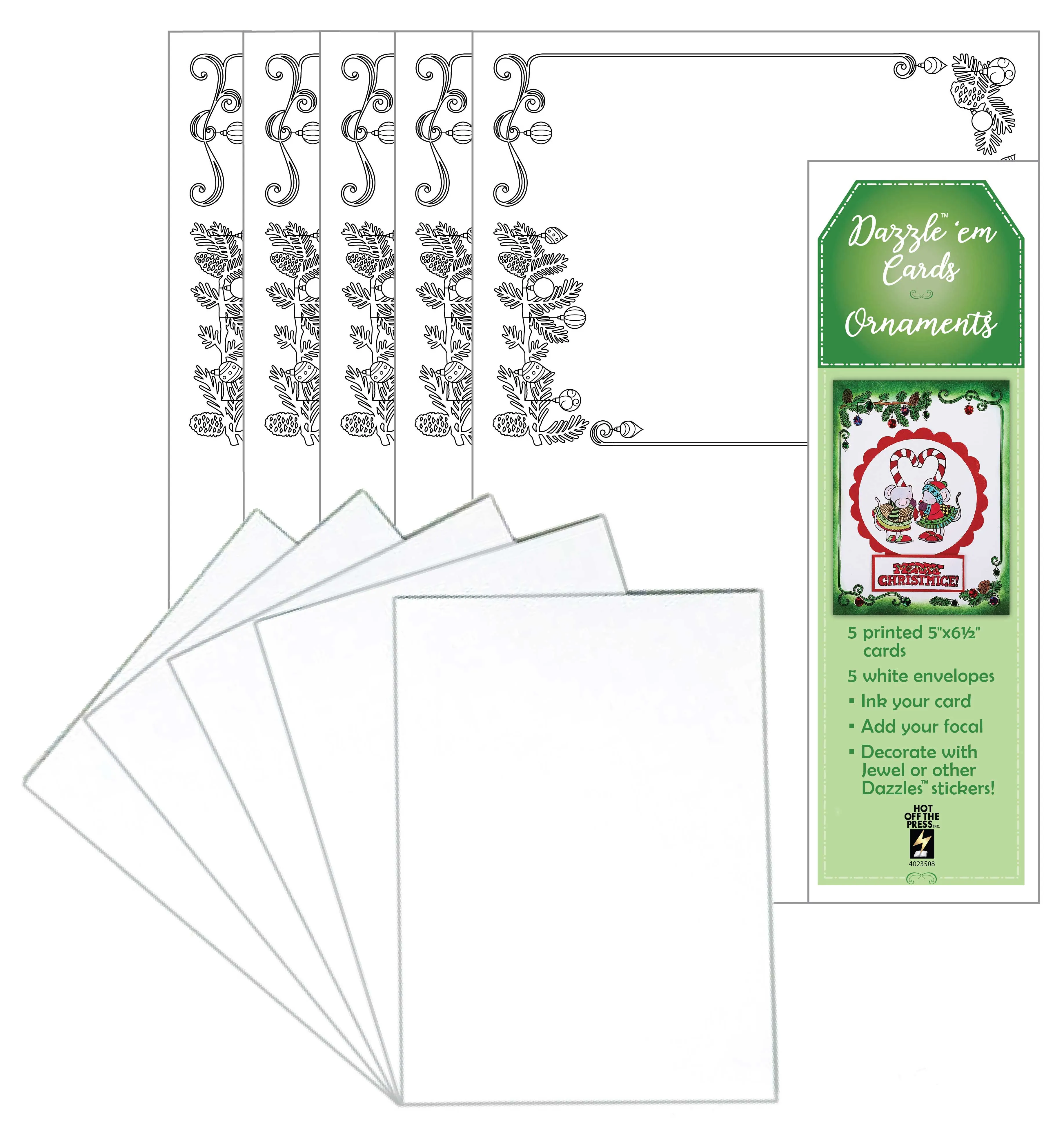 Dazzle 'em Cards Ornaments, 5 cards & envelopes