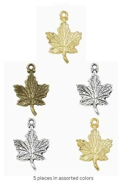 Maple Leaf Charms - Gold, Silver & Bronze, 5 pieces