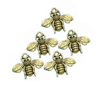 Gold Bee Charms, 19x22mm - 5 pieces