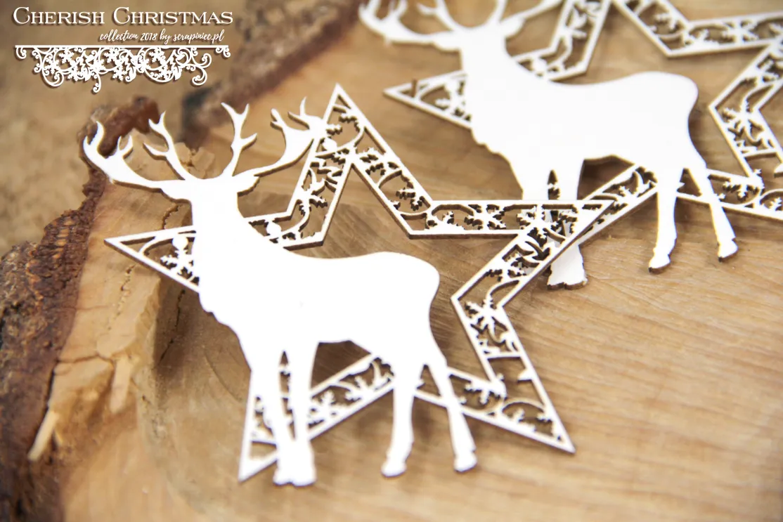Cherish Christmas Chipboard, stars & deer, 2 pieces