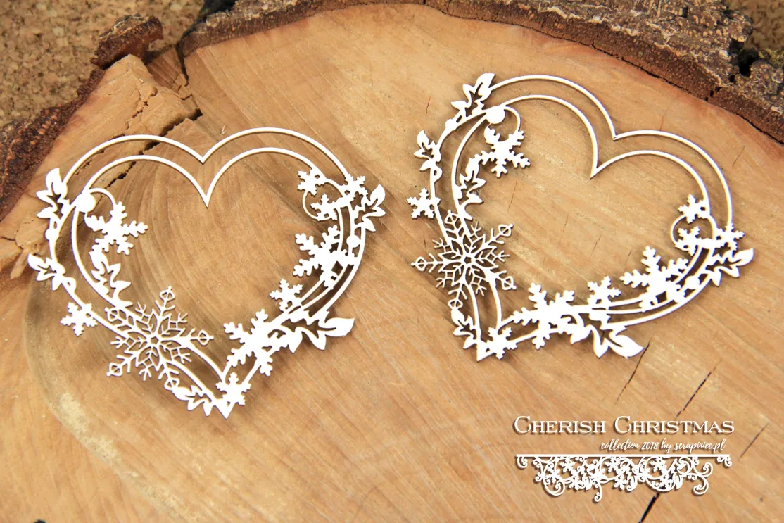 Cherish Christmas Hearts Chipboard, 2 pieces