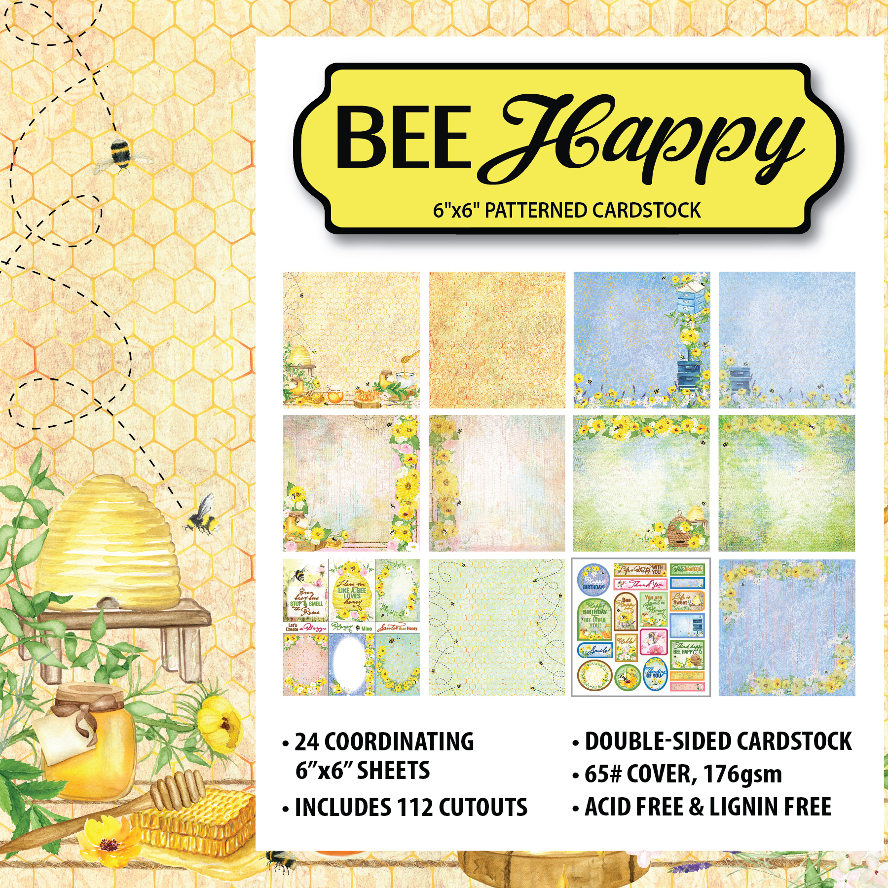 Bee Happy 6x6 Patterned Cardstock