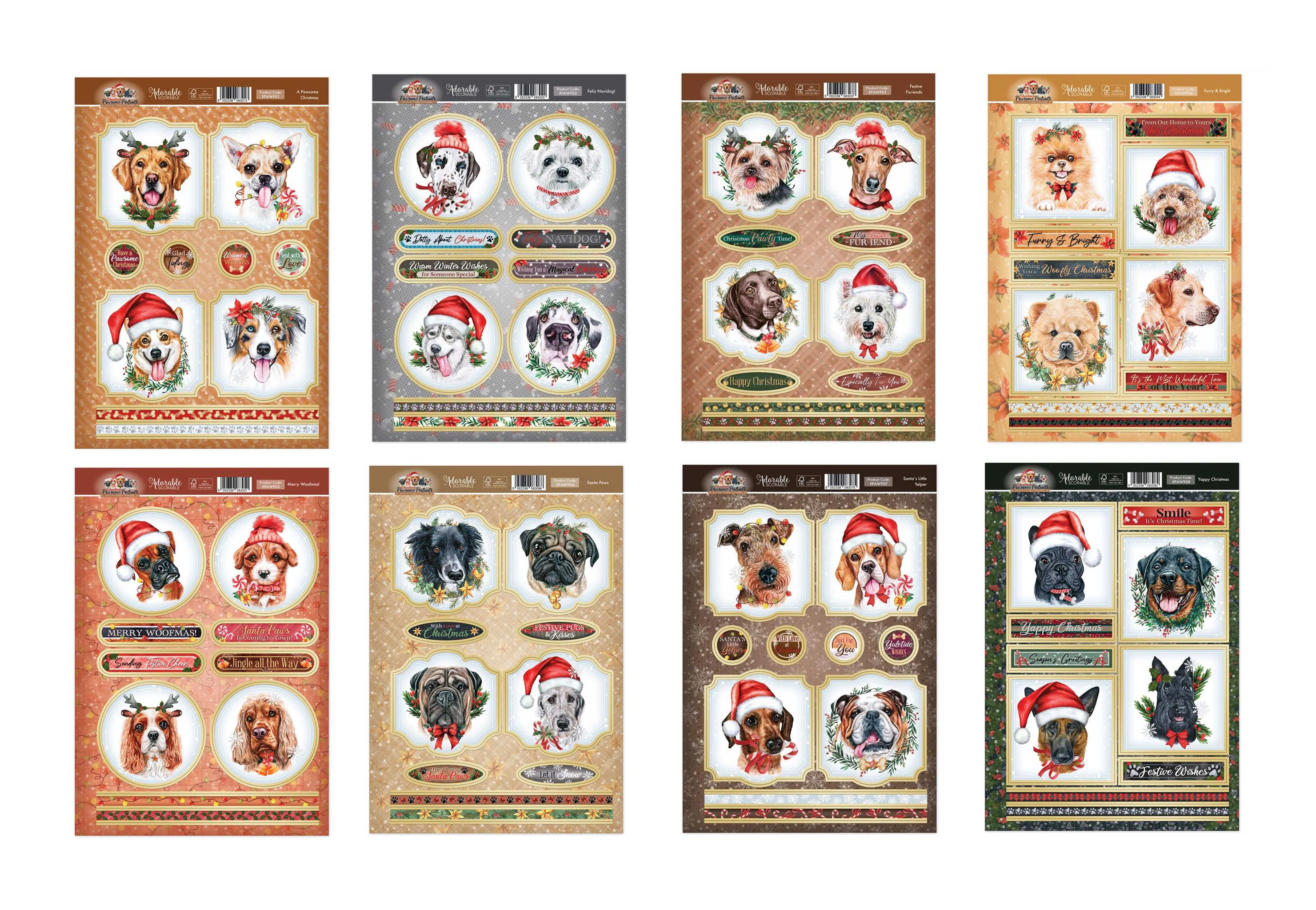 Christmas Pawsome Portraits Toppers, 8 sheets