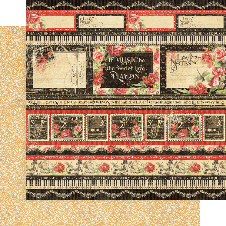 Prima - Magic Love Collection - Love Stamps 12x12 paper