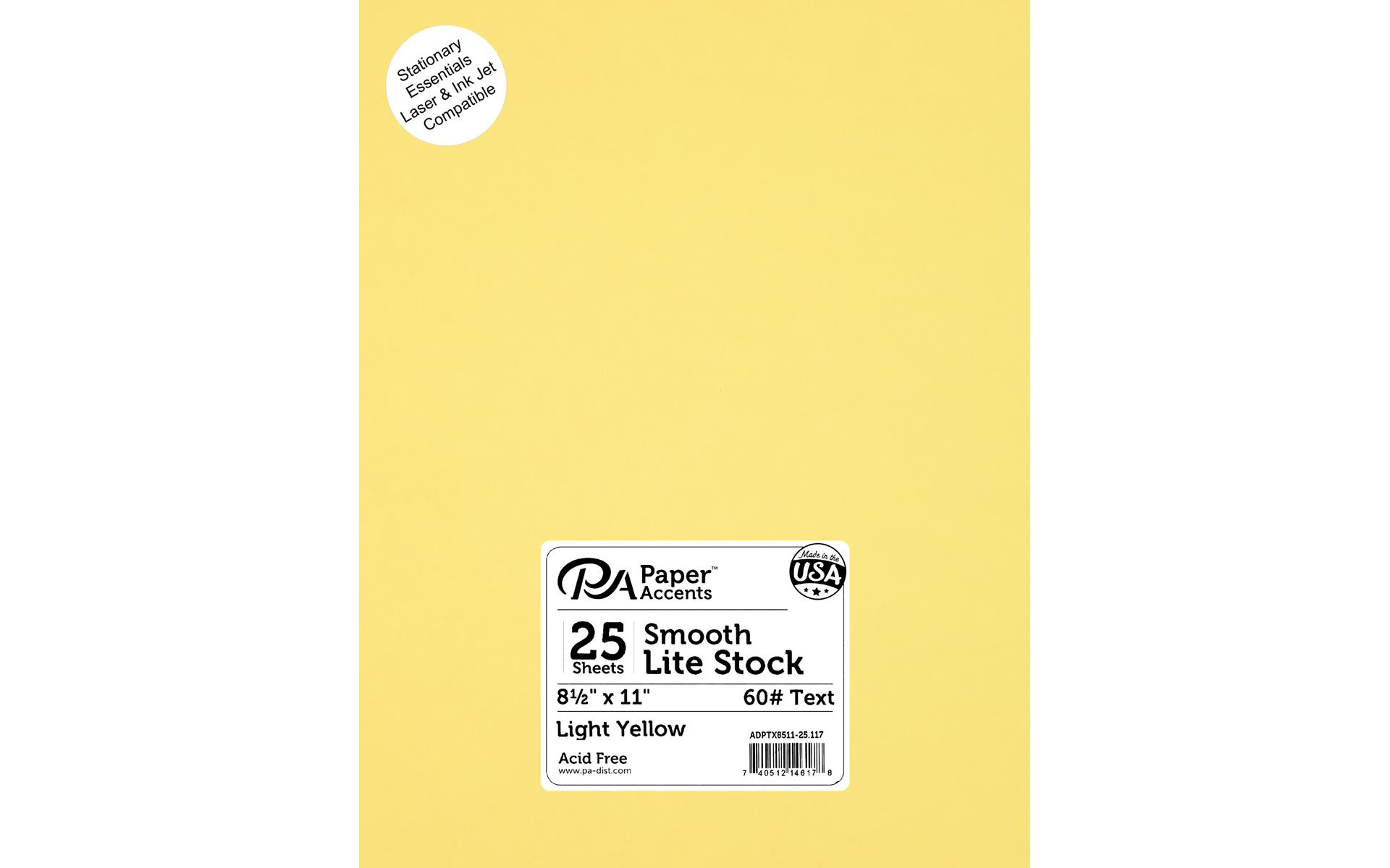 Paper Accents Lite Stock 8.5x11 60lb Text 25pc LT Yellow