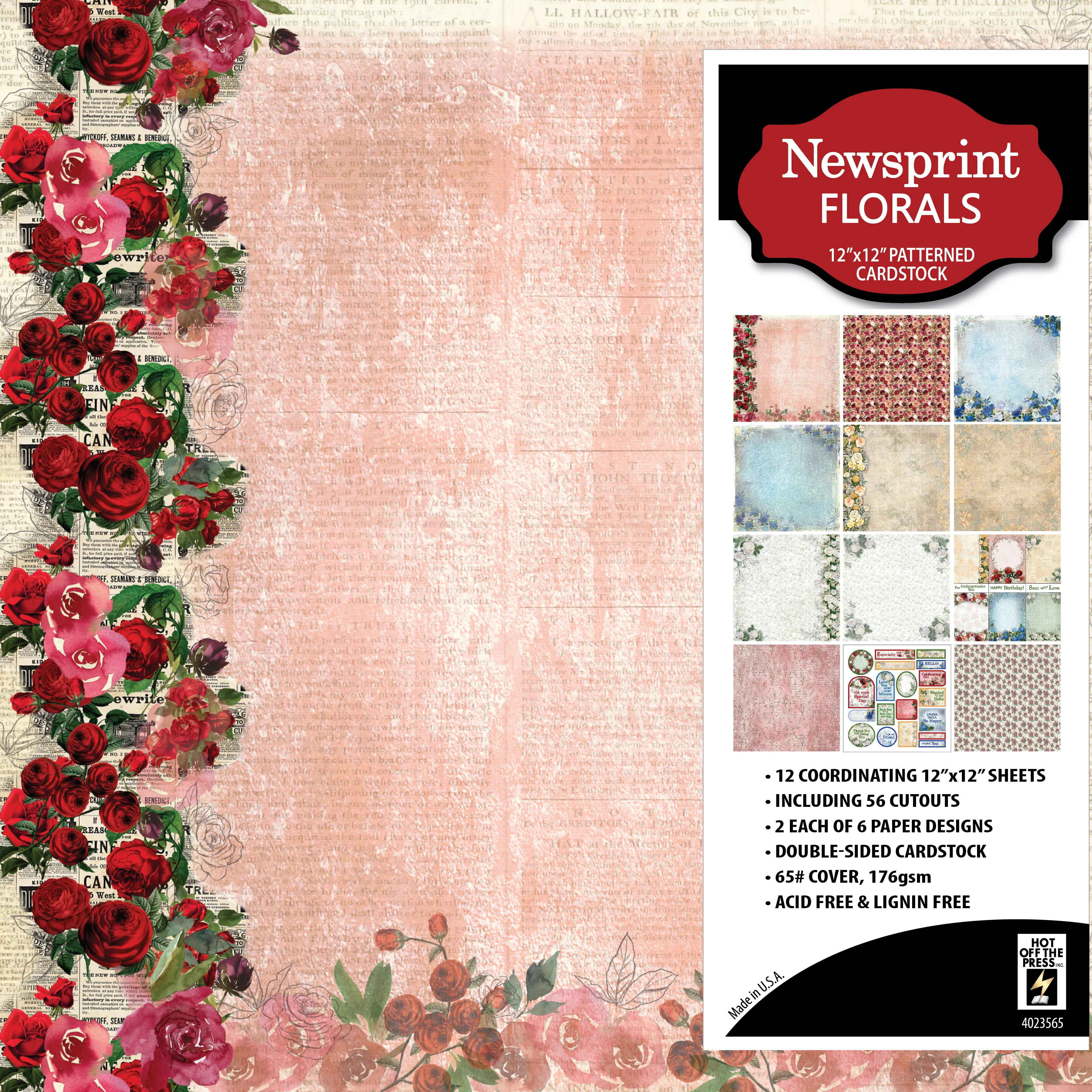 Newsprint Florals 12x12 Patterned Cardstock