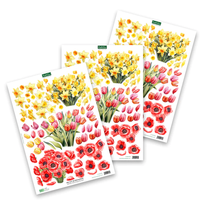 Daffodil, Tulip & Poppy Bouquet Die-Cuts Decoupage, 3 sheets