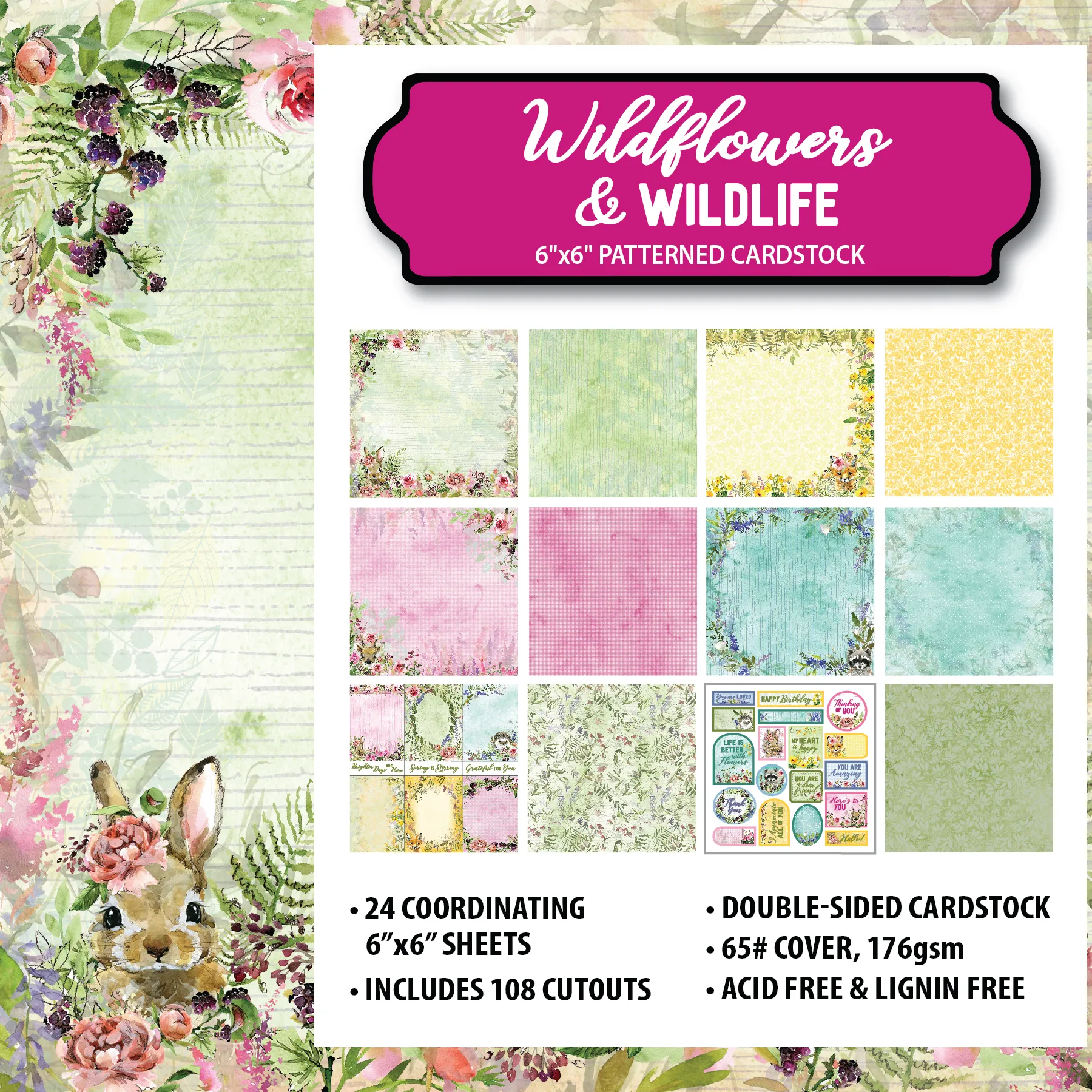 Wildflowers & Wildlife 6x6 Patterned Cardstock