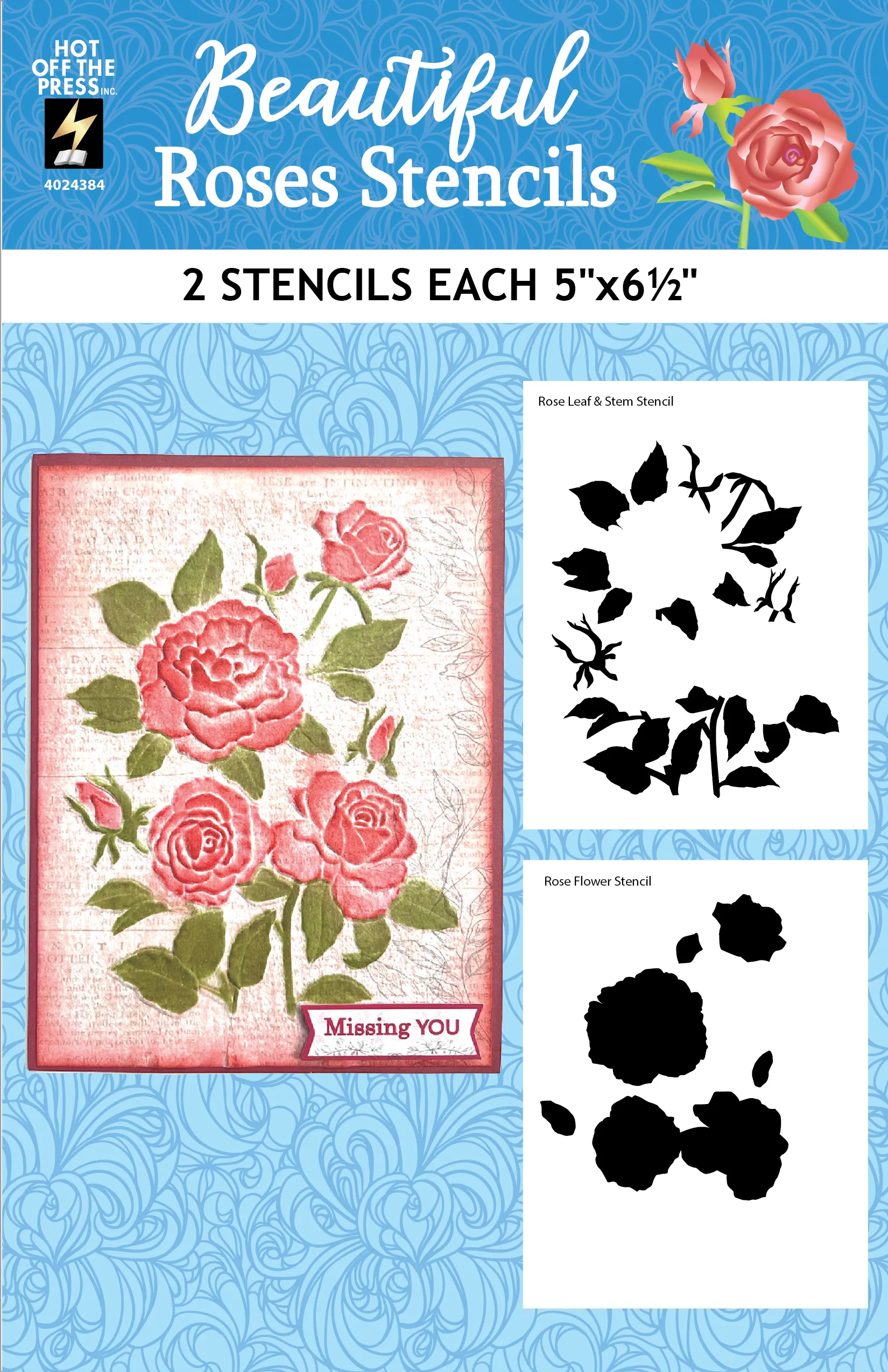 Beautiful Roses Stencils, 2 pieces