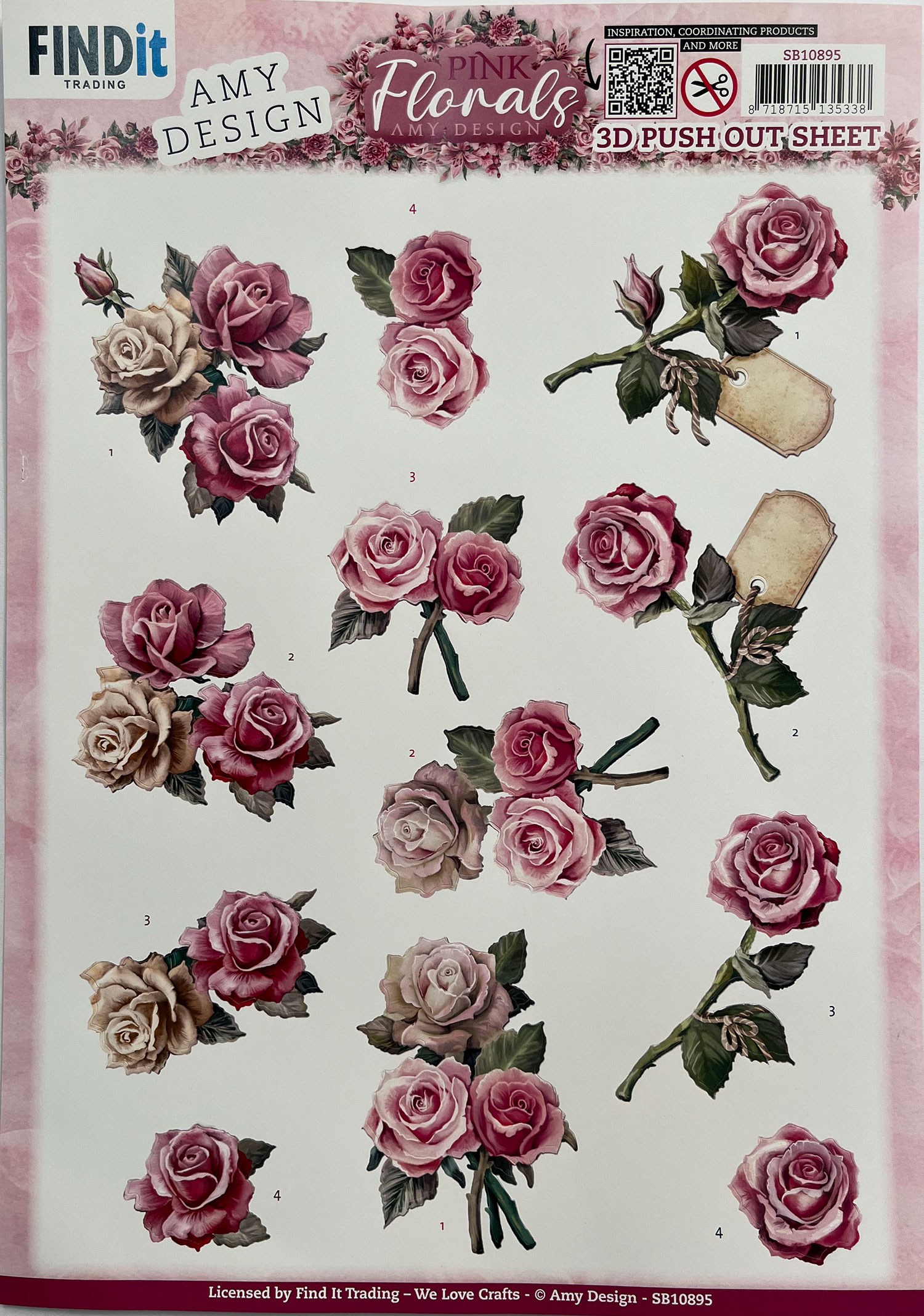 Pink Florals Die-Cut Roses