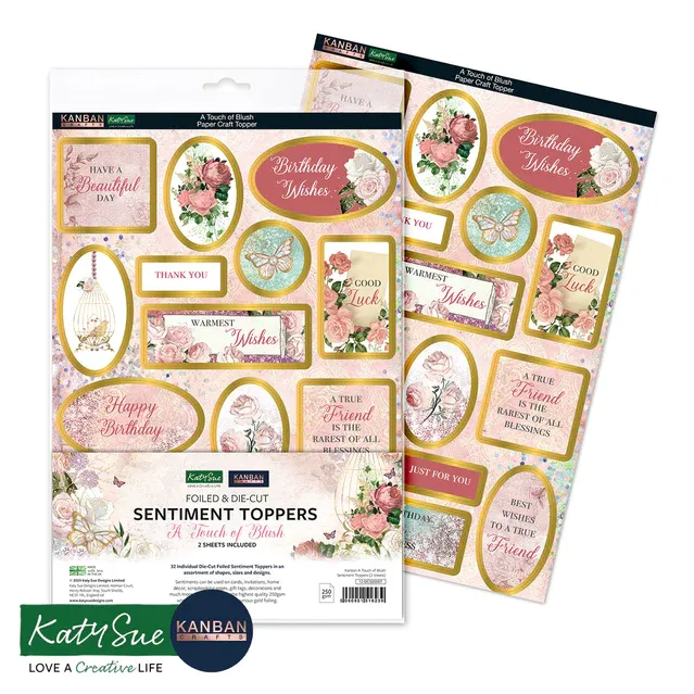 A Touch of Blush Foiled Sentiment Toppers, 2 sheets