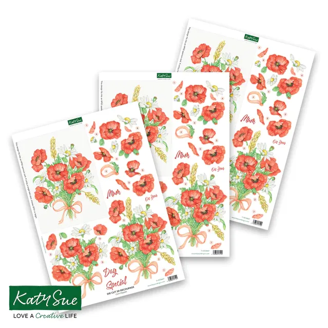 Corn Poppies Die-Cut Decoupage, 3 sheets
