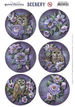 Owls  & Flowers Die-Cut cirlces