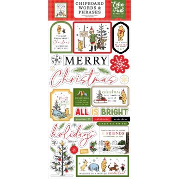 Winnie the Pooh Christmas Words & Phrases Chipboard