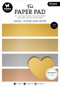 Essentials Foil Pack--gold, silver, rose gold, 24 sheets 6"x8"