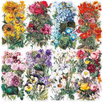 Vintage Flower Stickers, 100 pieces