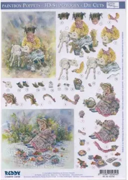 3D Paintbox Poppets Girls with lamb and picnic