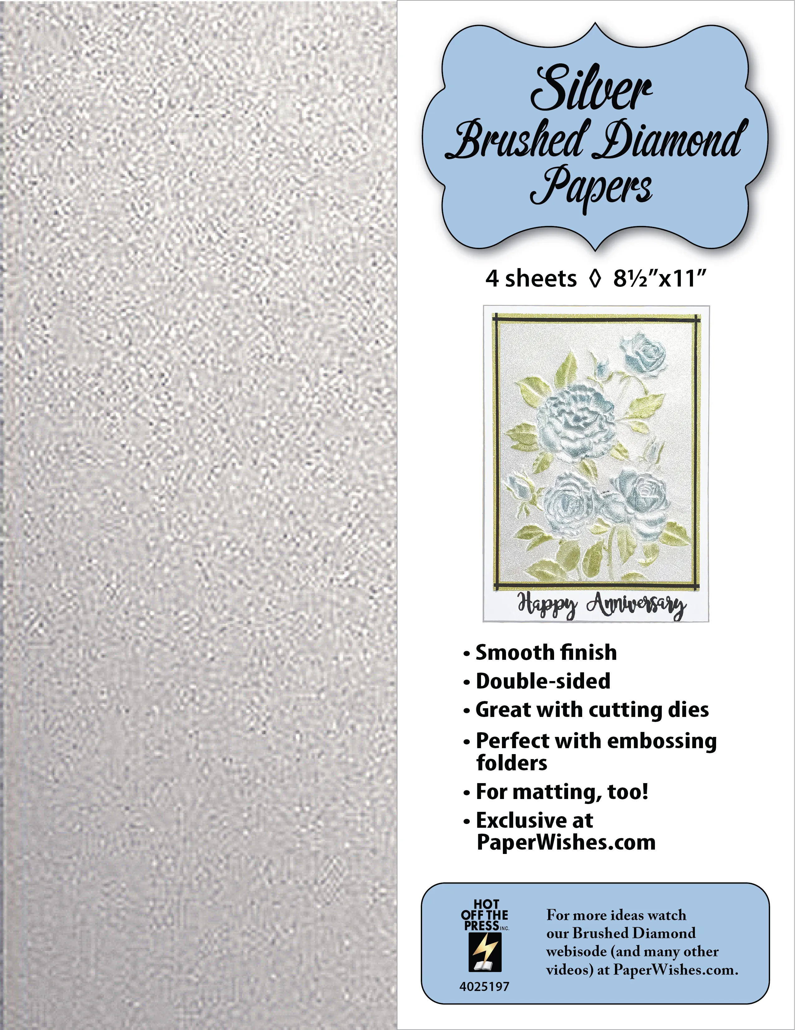 Silver Brushed Diamond 8.5x11, double-sided, 4 sheets
