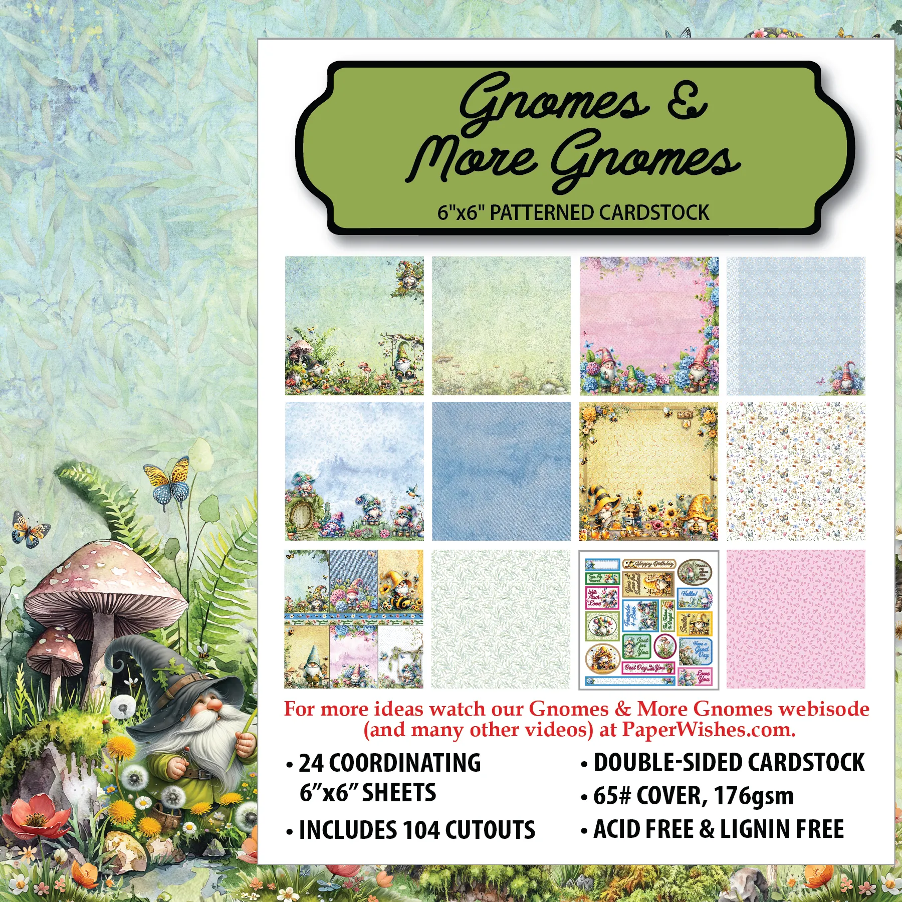 Gnomes & More Gnomes 6x6 Patterned Cardstock