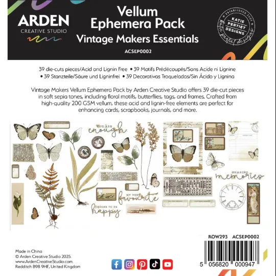 Vintage Makers Vellum Ephemera Die-Cuts, 39 pieces