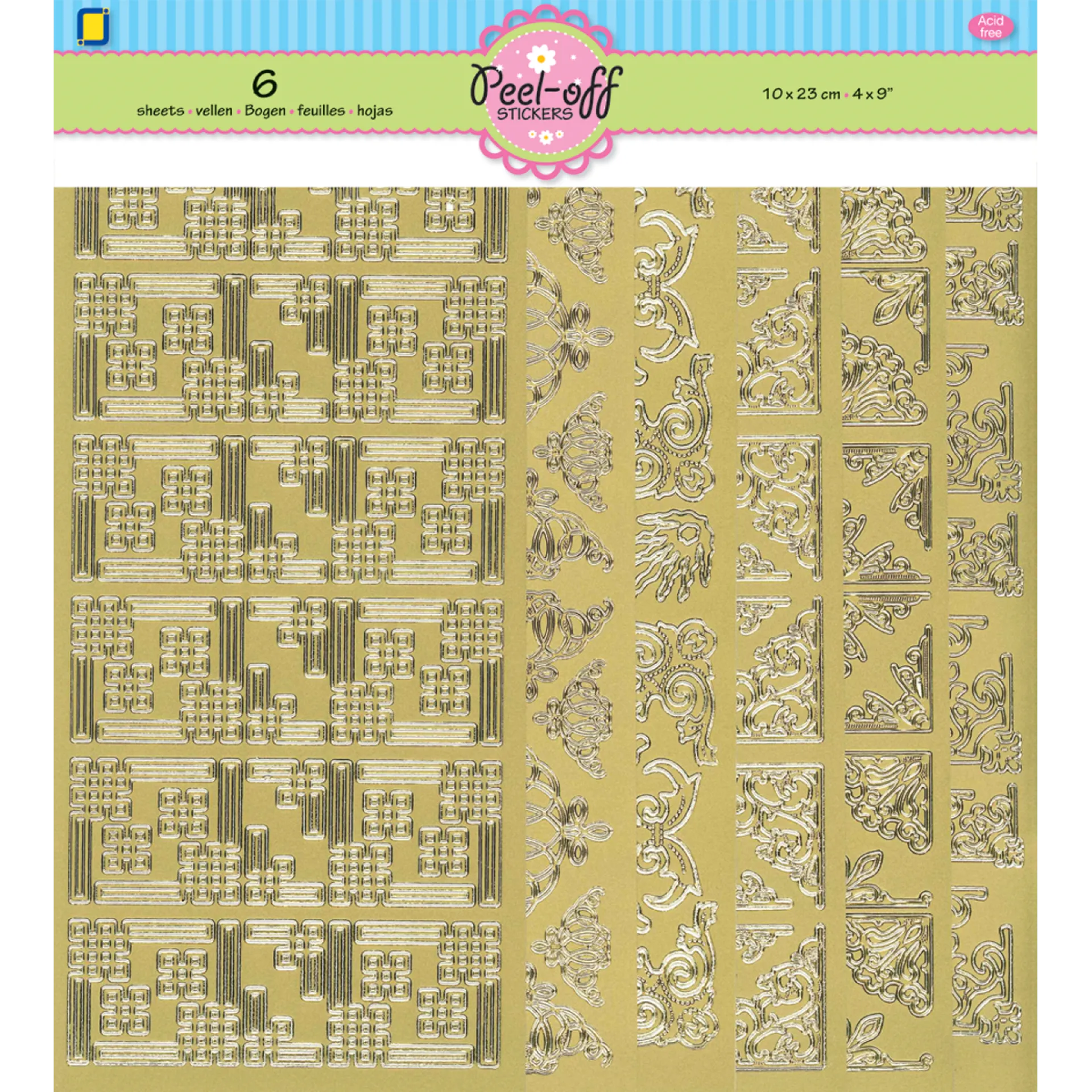 Gold Corner Peel Offs Stickers, 6 sheets