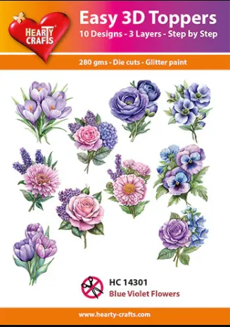 Blue Violet Flowers 3D Toppers, 30 pieces