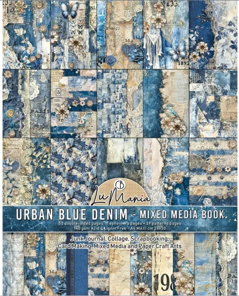 Urban Blue Denim Mixed Media Book A4 Maxi