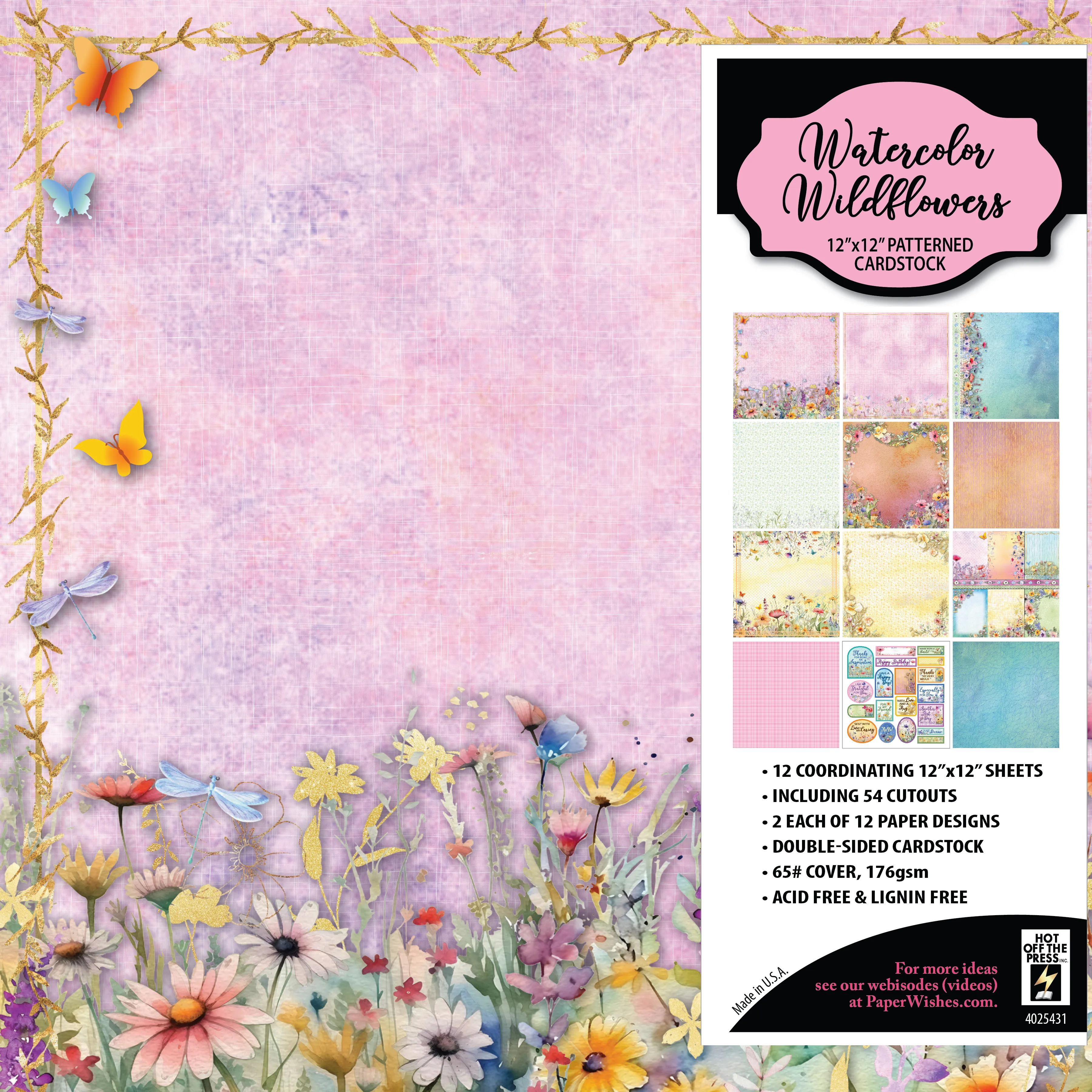 Watercolor Wildflowers 12x12 Patterned Cardstock